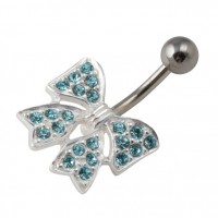 Turquoise Strass 925 Silver & 316L Steel Bowtie Belly Bar Navel Button Ring