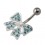 Piercing Nombril Argent Massif 925 Noeud Papillon Strass Turquoise