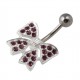 Purple Strass 925 Silver & 316L Steel Bowtie Belly Bar Navel Button Ring