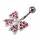 Pink Strass 925 Silver & 316L Steel Bowtie Belly Bar Navel Button Ring