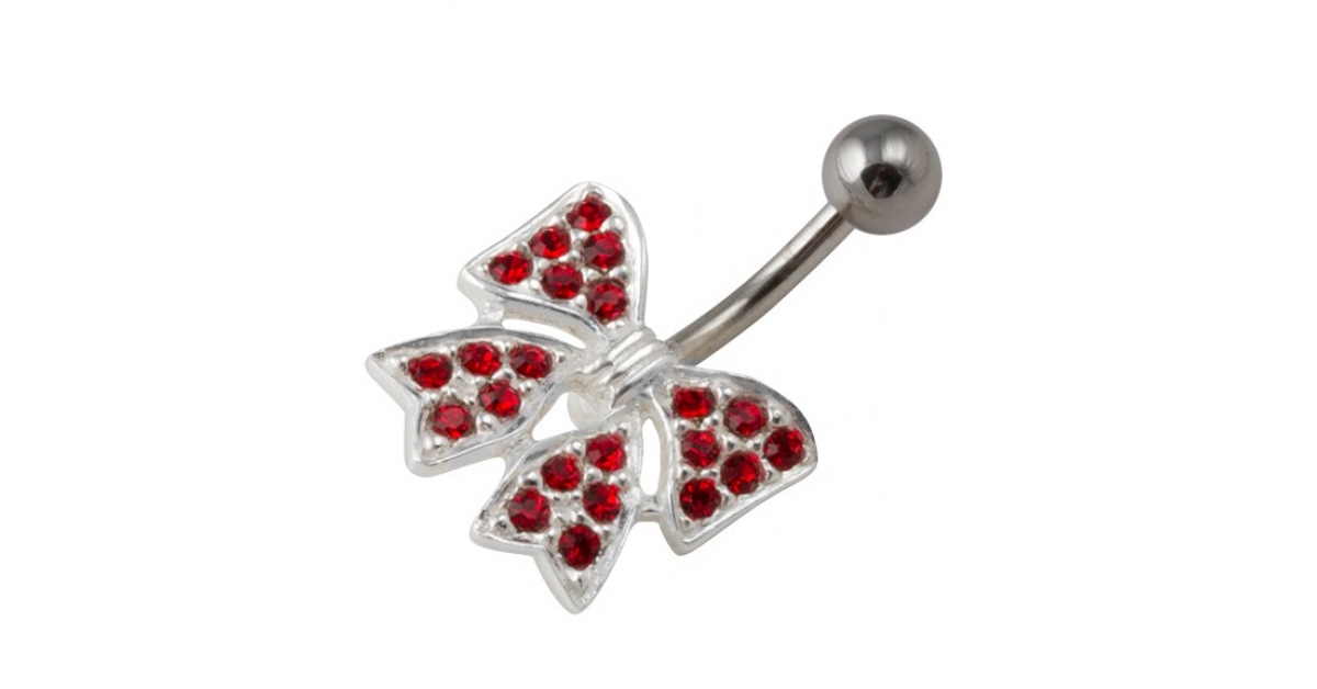 Piercing Ombligo Plata de Ley 925 Pajarita Mariposa Strass Rojo