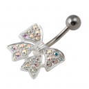 Rainbow Strass 925 Silver & 316L Steel Bowtie Belly Bar Navel Button Ring