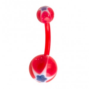 Bioflex Belly Bar Navel Button Ring with Red/Blue Star & Flower