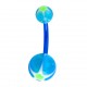 Bioflex Belly Bar Navel Button Ring with Blue/Green Star & Flower