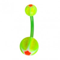 Bioflex Belly Bar Navel Button Ring with Green/Orange Star & Flower