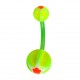 Bioflex Belly Bar Navel Button Ring with Green/Orange Star & Flower