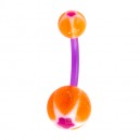 Bioflex Belly Bar Navel Button Ring with Orange/Purple Star & Flower