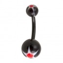 Bioflex Belly Bar Navel Button Ring with Black/Red Star & Flower