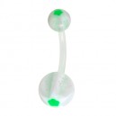 Bioflex Belly Bar Navel Button Ring with White/Green Star & Flower