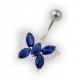 Dark Blue Pebble Stones Butterfly Belly Bar Navel Button Ring in 925 Silver & 316L Steel
