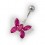Dark Pink Pebble Stones Butterfly Navel Ring in 925 Sterling Silver