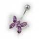 Dark Purple Pebble Stones Butterfly Belly Bar Navel Button Ring in 925 Silver & 316L Steel