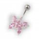 Light Pink Pebble Stones Butterfly Belly Bar Navel Button Ring in 925 Silver & 316L Steel