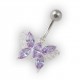 Light Purple Pebble Stones Butterfly Belly Bar Navel Button Ring in 925 Silver & 316L Steel