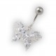 White Pebble Stones Butterfly Belly Bar Navel Button Ring in 925 Silver & 316L Steel