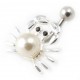 Crab Belly Bar Navel Button Ring in 925 Silver & 316L Steel with White Ball