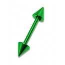 Green Anodized Straight Bar Eyebrow Barbell w/ Spikes