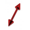 Red Anodized Straight Bar Eyebrow Barbell w/ Spikes