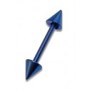 Blue Anodized Straight Bar Eyebrow Barbell w/ Spikes