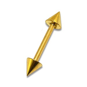 Gold Anodized Straight Bar Eyebrow Barbell w/ Spikes