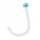 White Flexible Bioflex Nose Stud Screw Ring w/ Turquoise Strass