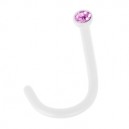 White Flexible Bioflex Nose Stud Screw Ring w/ Pink Strass