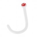 White Flexible Bioflex Nose Stud Screw Ring w/ Red Strass