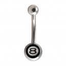 Fancy Eyebrow Curved Bar Ring w/ Black/White Eight Pool Symbol