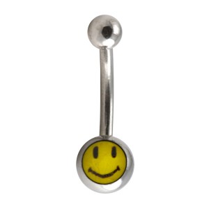 Fancy Eyebrow Curved Bar Ring w/ Yellow Smiley Symbol