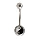 Fancy Eyebrow Curved Bar Ring w/ Black/White Yin-Yang Symbol