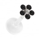 Black 6 Strass Flower Bioflex Push-fit Bar Stud Piercing
