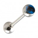 Surgical Steel Tongue Barbell Ring w/ Black/Blue Dolphin Symbol