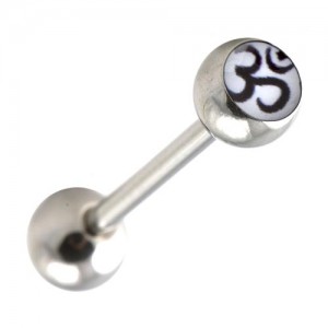 Surgical Steel Tongue Barbell Ring w/ Black/White Buddhist Aum