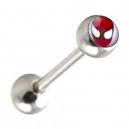 Surgical Steel Tongue Barbell Ring w/ Spiderman
