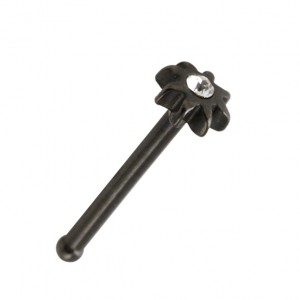 Gerader Nasenpiercing-Pin Stahl 316L Blackline Sonne Strass Wei&szlig;