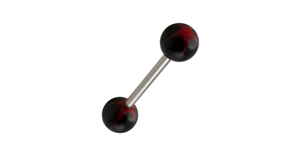 Acrylic Tongue Bar Ring w/ Red/Black Star Votre Piercing