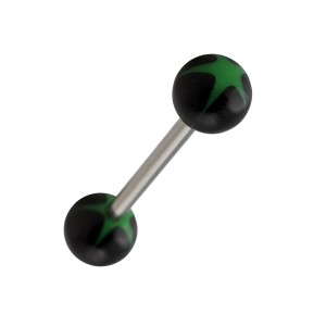 Acrylic Tongue Bar Ring w/ Green/Black Star
