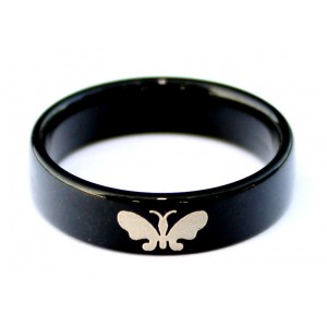 Ring Acryl Schwarz UV-aktiv Schmetterling