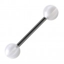 White 8 Faces Ball Acrylic Tongue Barbell Ring