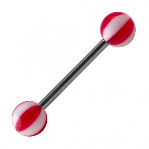 Red 8 Faces Ball Acrylic Tongue Barbell Ring