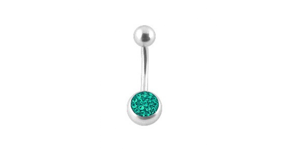 Belly Bar Navel Button Ring w/ Balls & Emerald Crystal Strass