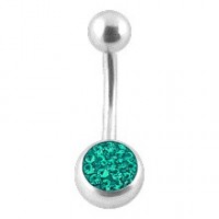 Belly Bar Navel Button Ring w/ Balls & Emerald Crystal Strass