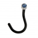 Black Bioflex Nose Stud Screw Ring w/ Light Blue Strass