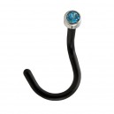 Black Bioflex Nose Stud Screw Ring w/ Turquoise Strass