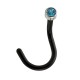 Black Bioflex Nose Stud Screw Ring w/ Turquoise Strass