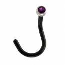 Black Bioflex Nose Stud Screw Ring w/ Purple Strass
