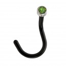 Black Bioflex Nose Stud Screw Ring w/ Light Green Strass