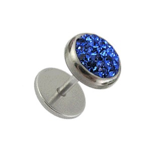 Dark Blue Strass Crystal Discs Fake Earlobe Plug Stud Earring
