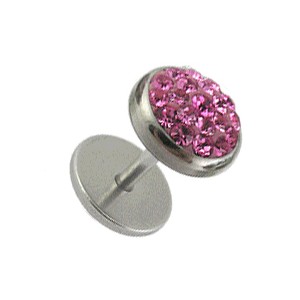 Pink Strass Crystal Discs Fake Earlobe Plug Stud Earring
