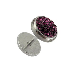Purple Strass Crystal Discs Fake Earlobe Plug Stud Earring